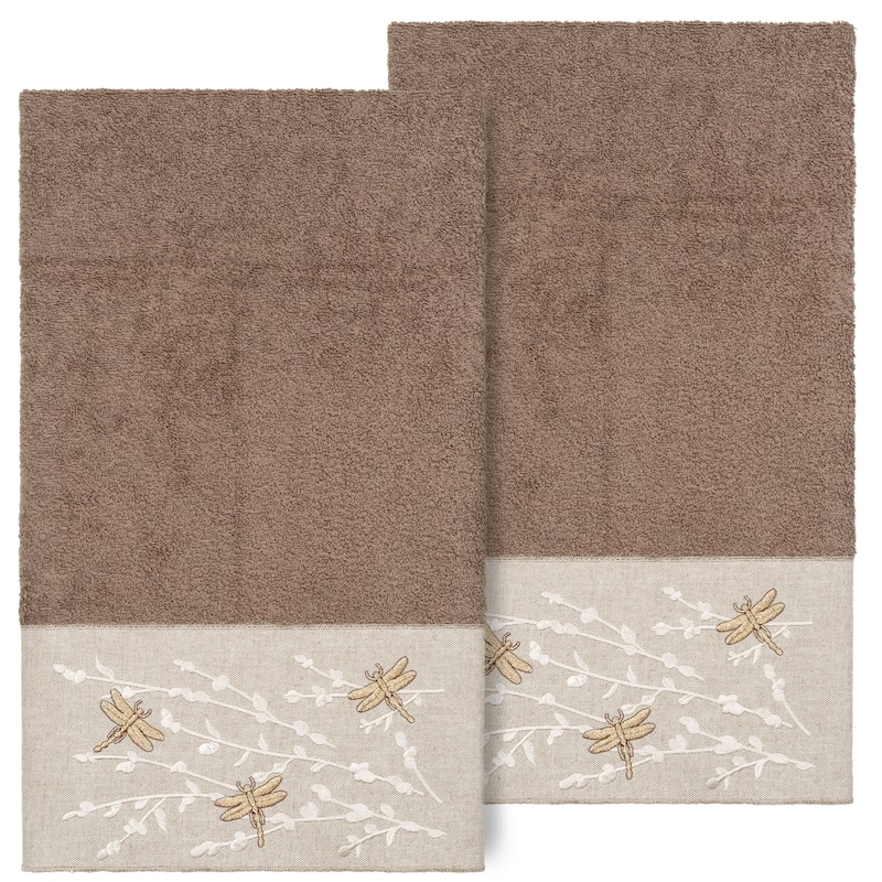 Authentic Hotel and Spa 100% Turkish Cotton Braelyn Embellished Bath Towel - Latte