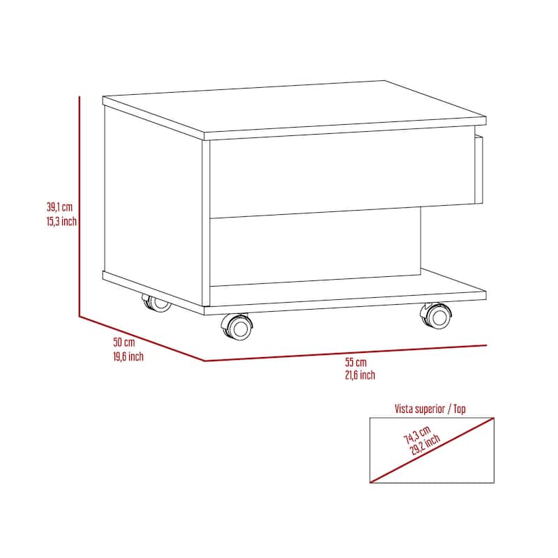 Lift Top Coffee Table with 1 Drawer,1 Shelf and 4 Wheels