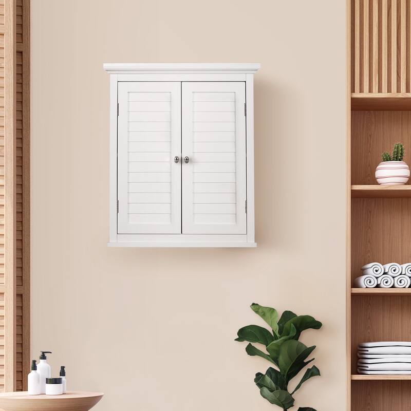 Teamson Home Glancy 24 in Removable Bathroom Wall Cabinet with Shutter Doors, Adjustable Shelf for Small Spaces