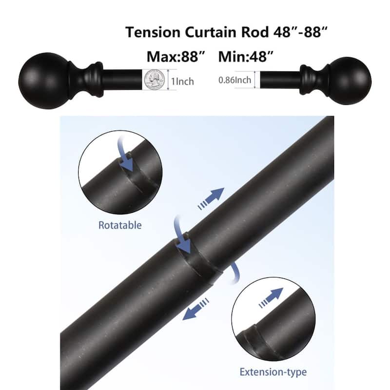 Lordear Adjustable Window Curtain Rod with Ball End Cap Finials - Silver/Gold/Black