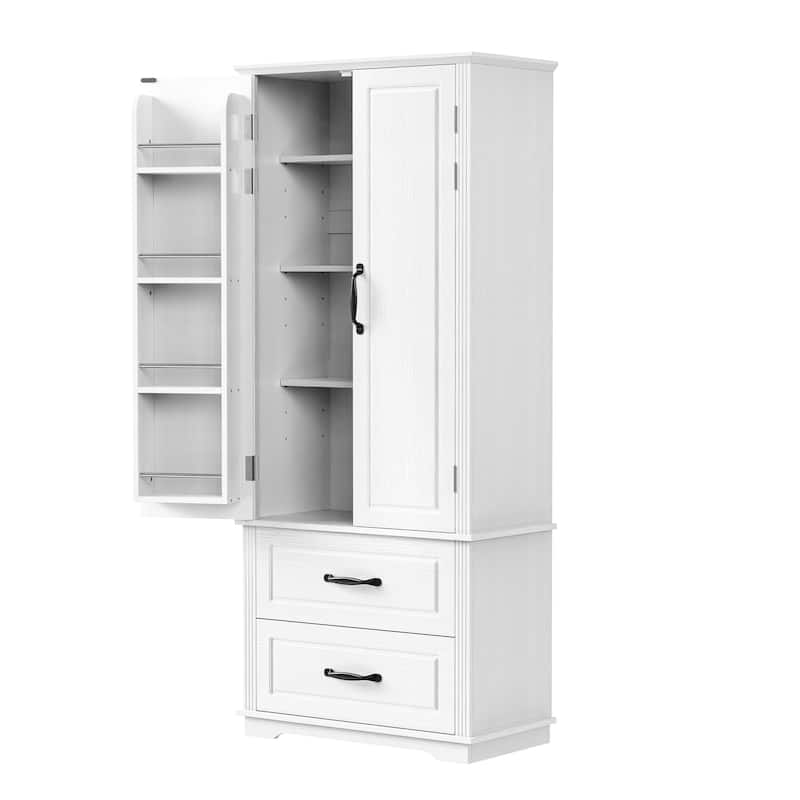 71"Kitchen Pantry Cabinet with 2 Drawers,Embossed Texture Freestanding Cabinet with 8 Door Shelves and 3 Cabinet Shelves