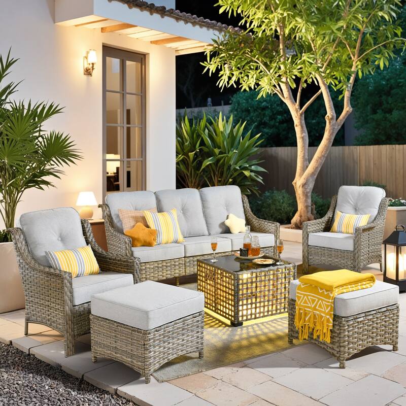 HOOOWOOO 6-pieces Wicker Patio Furniture Conversation Set with Coffee Table - Grey