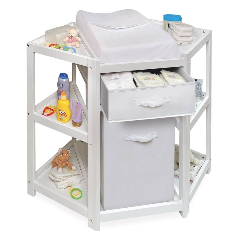Diaper Corner Baby Changing Table with Hamper and Basket