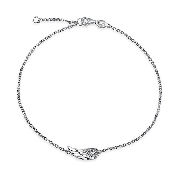 925 Silver Cz Angel Wing Ankle Bracelet Feather Anklet 9in On 925 Silver Cz Angel Wing Ankle Bracelet Feather Anklet 9in
