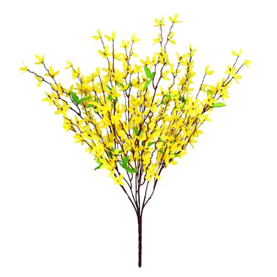 Set of 2 Yellow Artificial Forsythia Flower Stem Bush Bouquet 23in - 23" L x 15" W x 15" DP