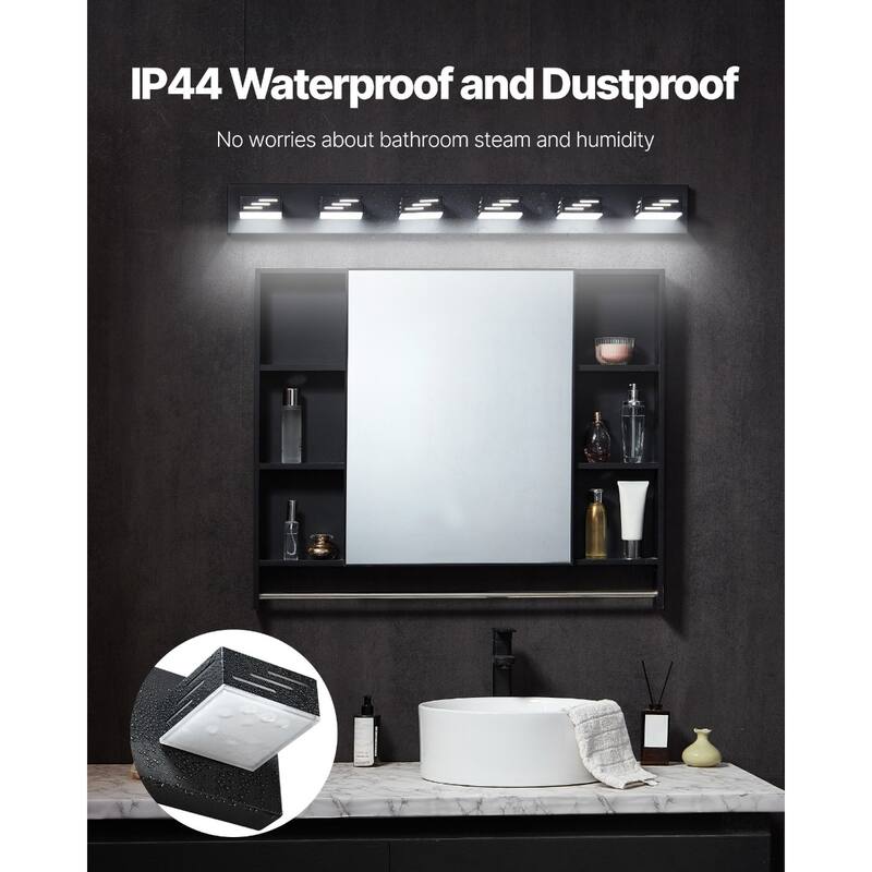 Modern Wall Mount Black Bathroom Vanity LED Light Fixture with 6 Rotatable Heads - N/A