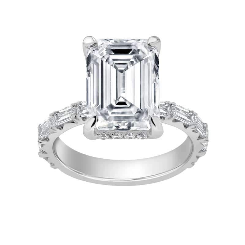 Auriya 14k Gold 6 1/2ctw Lab Grown Emerald Hidden-Halo Diamond Engagement Ring (E-F VS) - White - 8.5