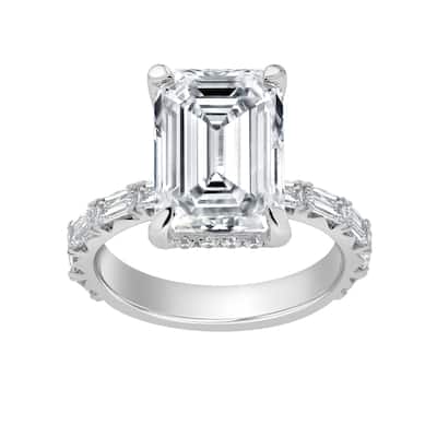 Auriya 14k Gold 6 1/2ctw Lab Grown Emerald Hidden-Halo Diamond Engagement Ring (E-F VS)