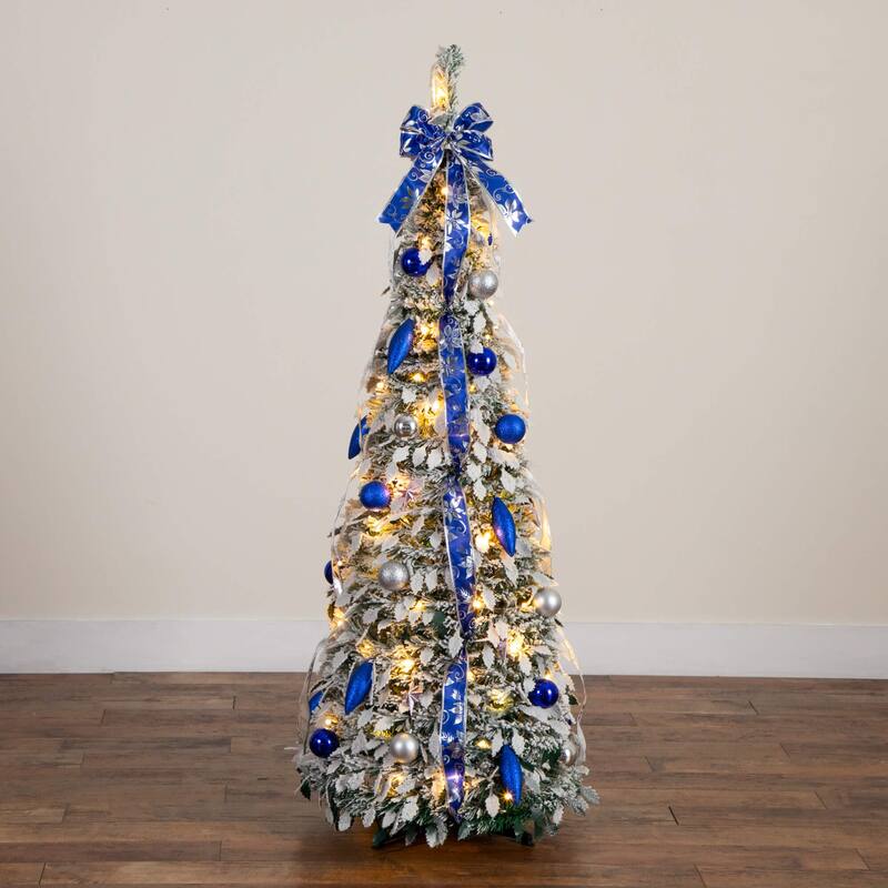 5-ft Pre-Lit Artificial Pop Up Flocked Christmas Tree