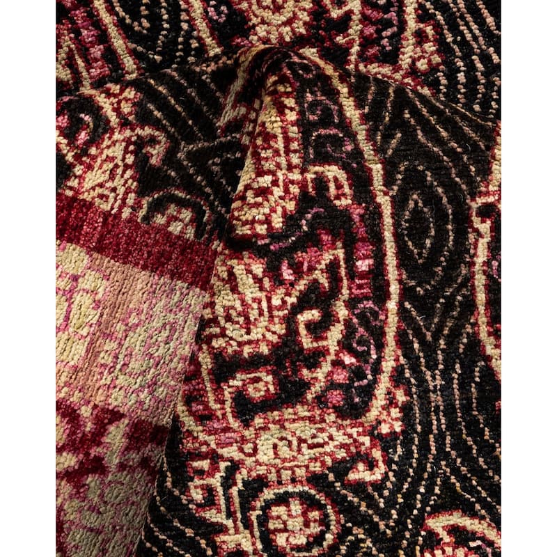 Overton Hand Knotted Wool Vintage Inspired Modern Contemporary Suzani Black Area Rug - 4' 7" x 6' 2"