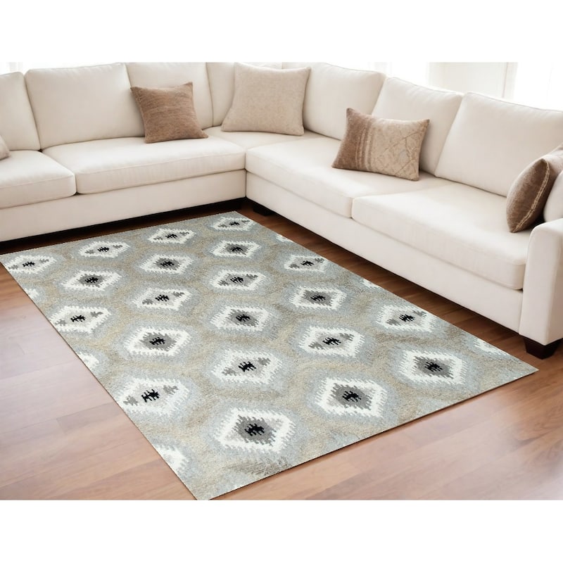 Hand Tufted Southwestern Non Skid Stain Resistant Durable Area Rug - 5' X 8' - 5' X 8' - Natural - Rectangle