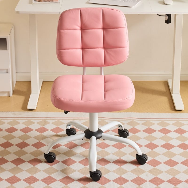 22.1 Inch Upholstered PU Lattice Swivel Office Chair - Pink