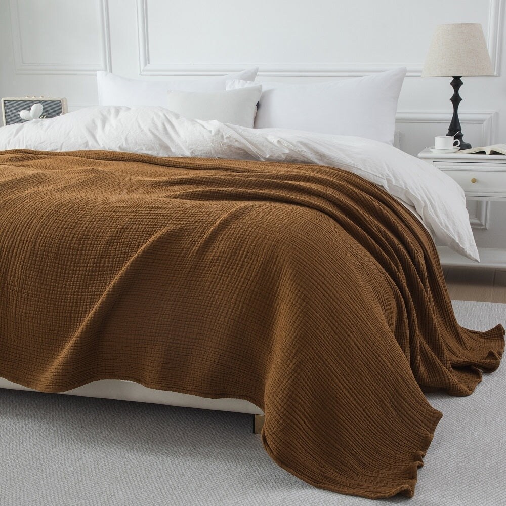 Cotton Muslin Blanket 4 Layer Breathable Lightweight Throw for Bed Sofa