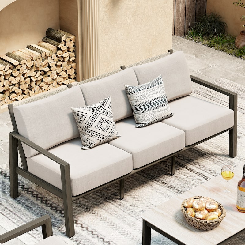 Nimbus 3-Person Brown Aluminum 3-seater Patio Sofa Chair with Sunbrella Light Gray Cushions