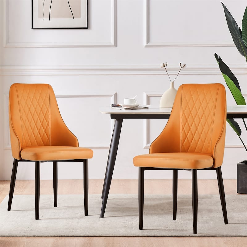 Faux Leather Upholstered Dining Chairs Set of 2 - 35.63"H x 17.72"W x 17.32"D - Set of 2 - Orange