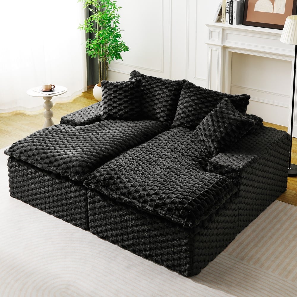Lazy Reclining Sofa Turtle Velvet Modular Sleeper Sectional Sofa Bed with Double Chaise Lounge and Full Compressed Sponge