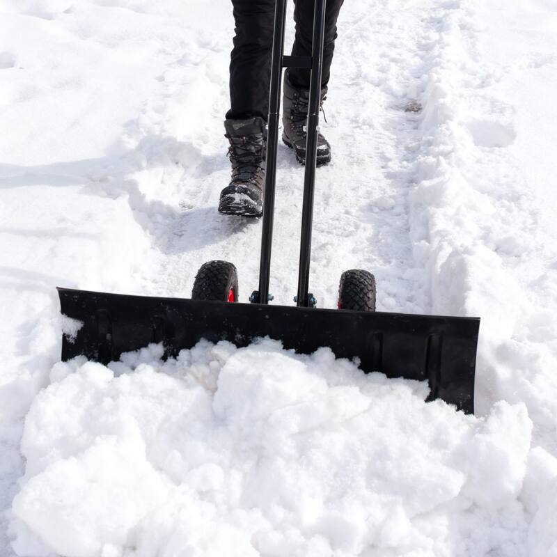 Anmytek Heavy Duty Snow Shovel Wheeled Driveway Sidewalk Pusher Winter Removal Tool - 29 in. W X 47 in. D X 16.5 in. H