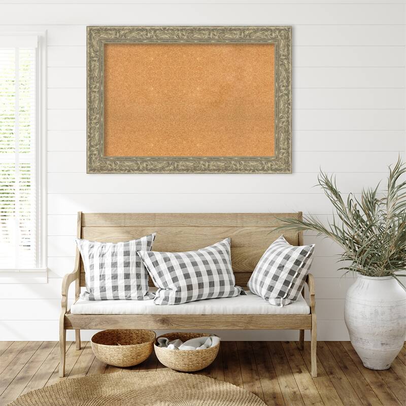 Luxe Antique Silver Framed Cork Board - Bulletin Board, Organization Board, Pin Board