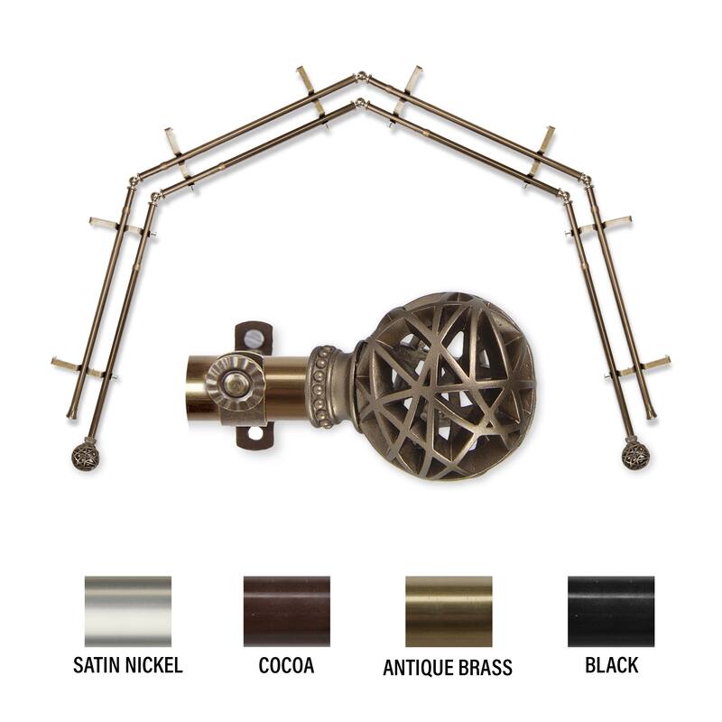 InStyleDesign Emerson 13/16" 4-Sided Double Bay Window Curtain Rod - Antique Brass