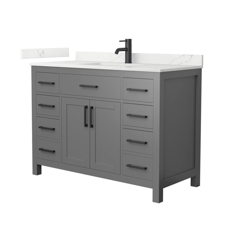 Wyndham Collection WCG2424-48S-QTZ-UNSMXX Beckett 48" Free Standing - Dark Gray / Giotto Quartz Top / Matte Black