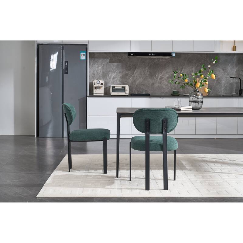 Modern Dining Room Chairs, Mid-Century Upholstered Boucle Kitchen Dining Chairs with Black Metal Legs
