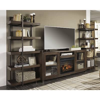 Signature Design by Ashley Starmore Brown 3-Piece Wall Unit with Electric Fireplace - 130.25"W x 19.25"D x 71.25"H
