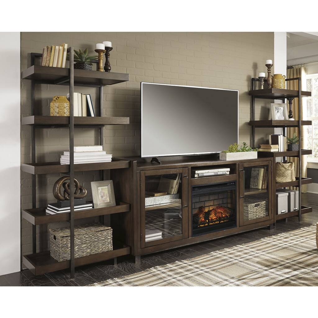 Signature Design by Ashley Starmore Brown 3-Piece Wall Unit with Electric Fireplace - 130.25"W x 19.25"D x 71.25"H