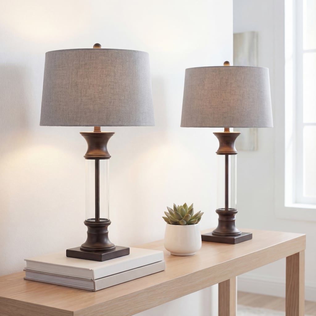 Stevens 32" Metal/Glass LED Table Lamp, Bronze (Set of 2) by JONATHAN Y