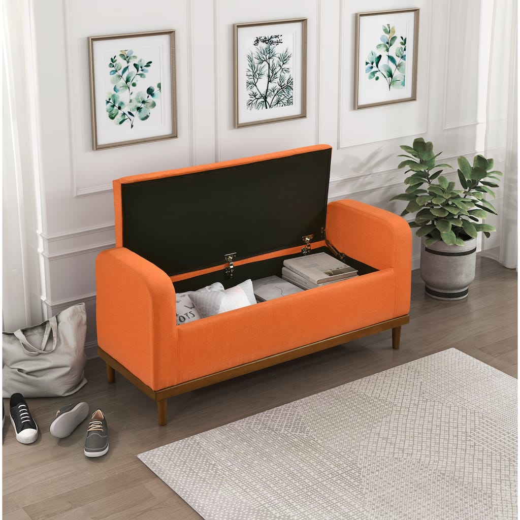 Lift-Top Storage Bench, Button Tufted Upholstered End of Bed Bench, Entryway Bench with Hidden Compartment & Solid Wood Legs