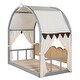 preview thumbnail 11 of 43, Twin Size Extended Pinewood Bed Frame with Arched Roof, Tent, Light Strip, Whiteboard & Trundle for Kids' Sleep Space, Grey