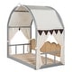 preview thumbnail 50 of 56, Wood Twin Size Bed Frame with Arched Roof, Floor Bed with Light and Curtain, Pull-out Kids Bed for Girls Boys Bedroom