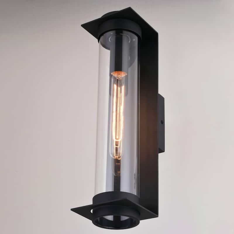 Brighton Park Black Contemporary Indoor Outdoor Wall Lantern Light Fixture with Cylinder Clear Glass