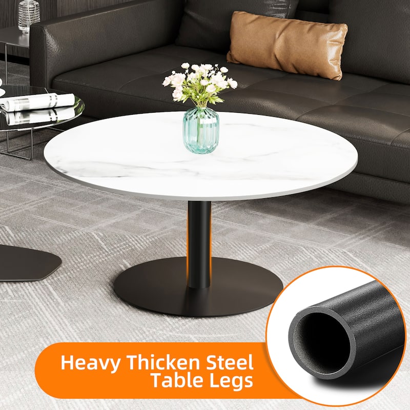 Modern Round Nesting Coffee Table Sintered Stone Tempered Glass Top - 32"x16"