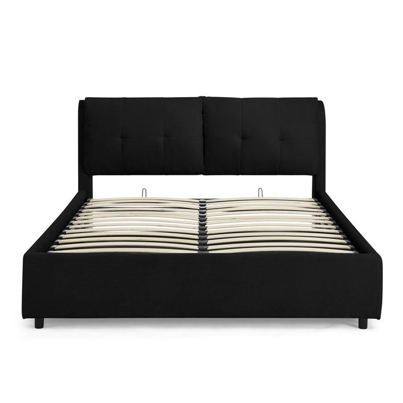 Roomfitters Queen/King Storage Upholstered Hydraulic Platform Bed with Integrated Headboard, Chenille Fabric