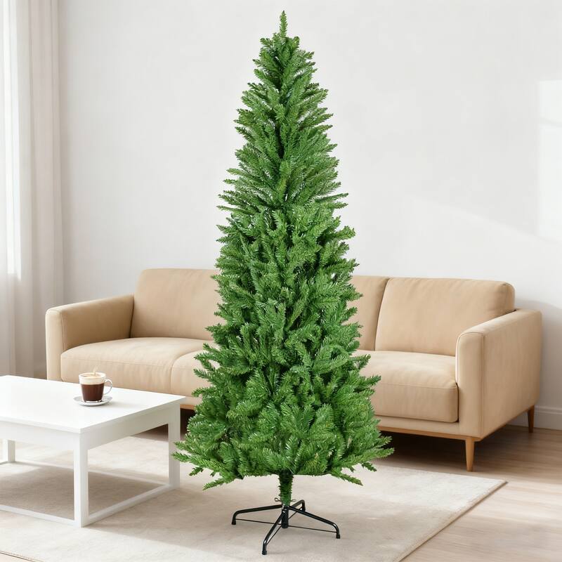 Classic Pencil Christmas Tree - Slim Shape, Dense Realistic Branches, Halloween/Christmas - Green