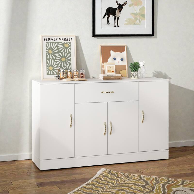 Large Sideboard Buffet Cabinet with Storage, 4 Door Kitchen Storage Cabinet with Drawer, Modern Coffee Bar Console