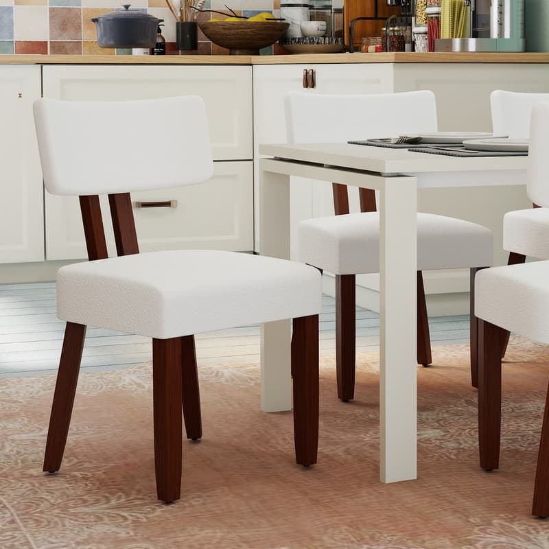 Mid-century Fabric Upholstered Dining Chairs in Dark Brown Legs, Set of 2