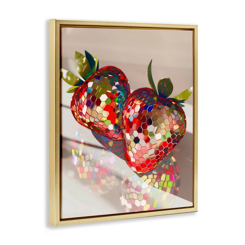 Stupell Reflecting Disco Strawberries Framed Floater Canvas Wall Art Design By Arlington Prints
