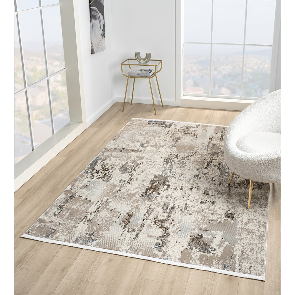 Thea Collection Beige/Blue Abstract Area Rug