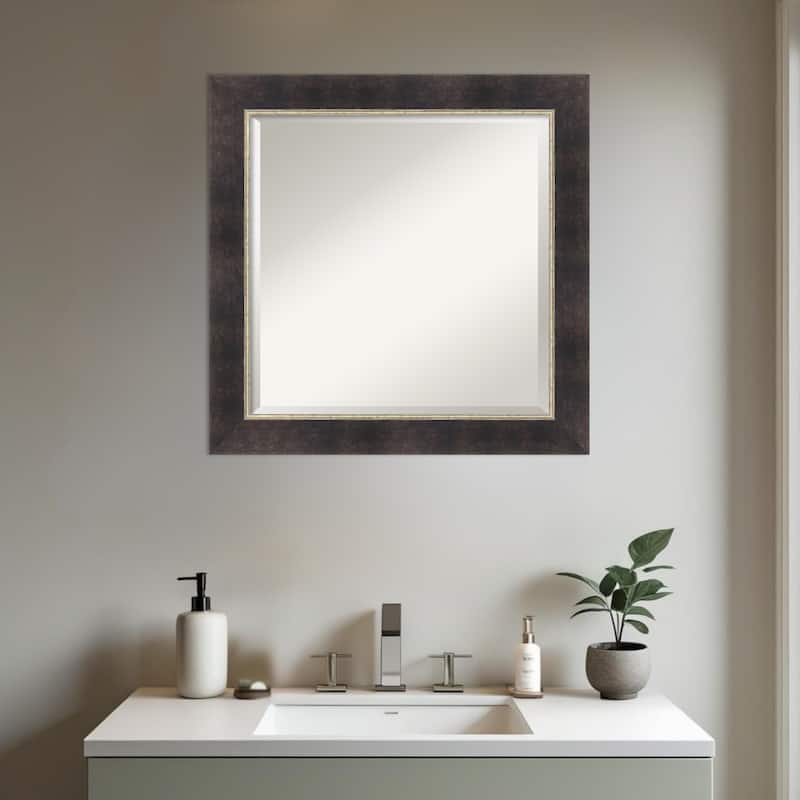 Odin Antique Bronze Beveled Wood Framed Bathroom Vanity Wall Mirror - Odin Antique Bronze