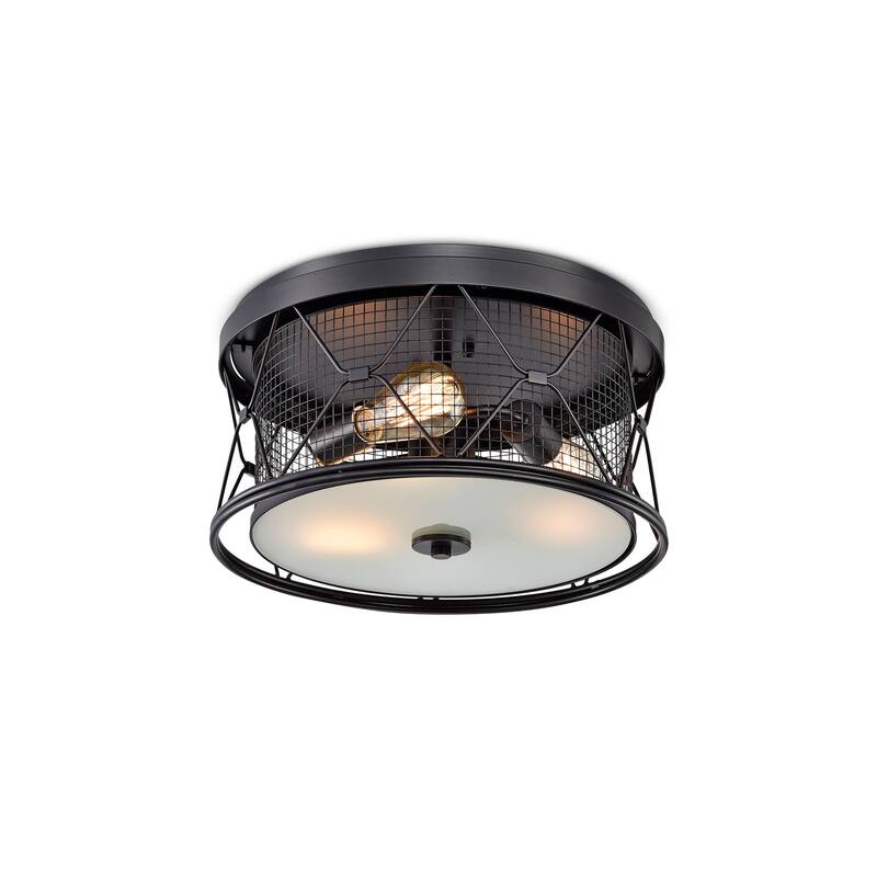 Sheela Matte Black Geometric Pattern Cage 3-Light Metal Flush Mount