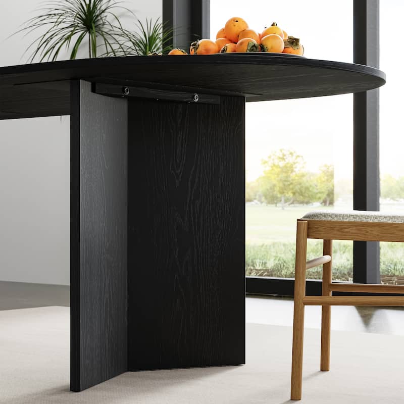 Solid Wood Farmhouse Dining Table with V-Shaped Legs and Oval Wood Top for Modern Dining Rooms & Family Gatherings