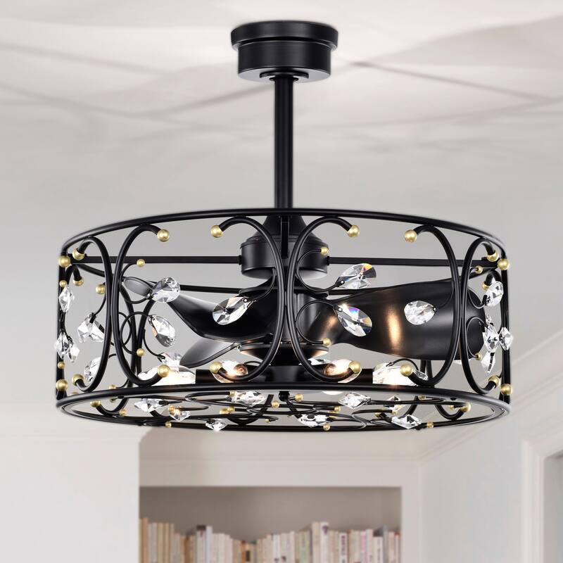 Raja 24 Inch Crystal Glam Style Fandelier with Remote