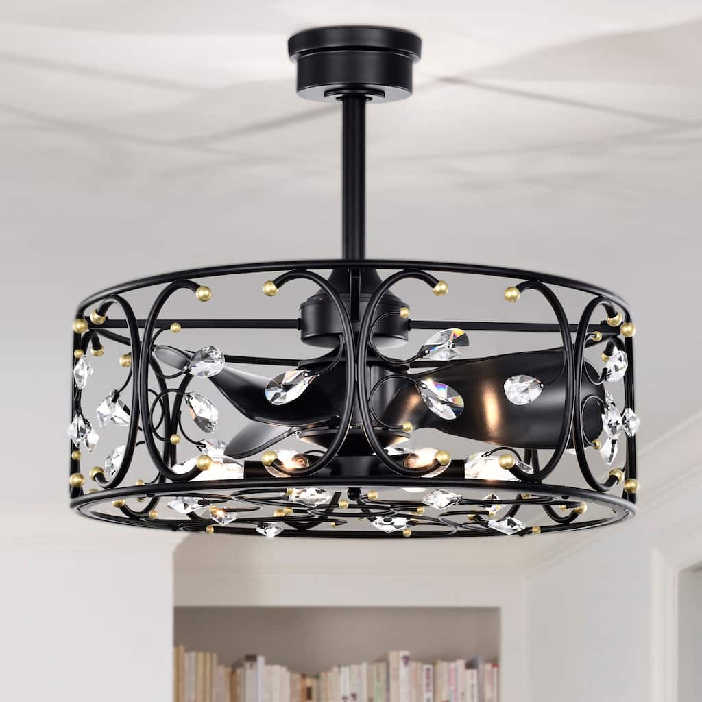 Raja 24 Inch Crystal Glam Style Fandelier with Remote