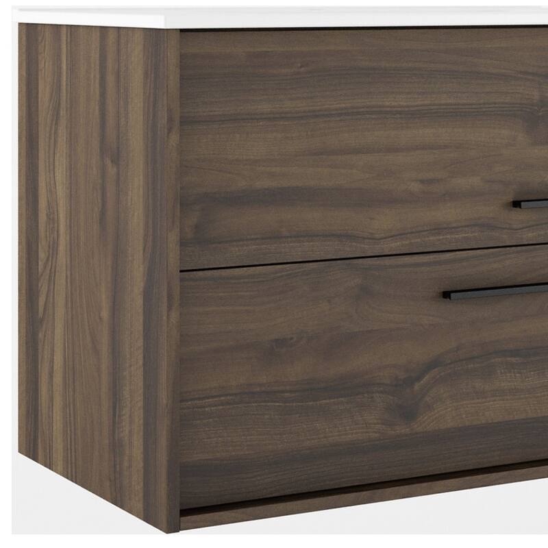 HomeRoots 32" Dark Brown Wood Floating Bathroom Vanity With White Sink And Two Drawers - 32.00 in. x 24.60 in. x 21.60 in.