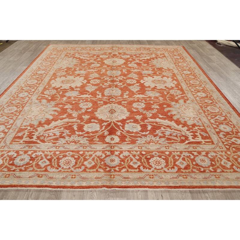 Hand Knotted Oriental 100% Wool Carpet Transitional Floral Oranges & Rust Khotan Area Rug - 10' 3'' X 8' 9''