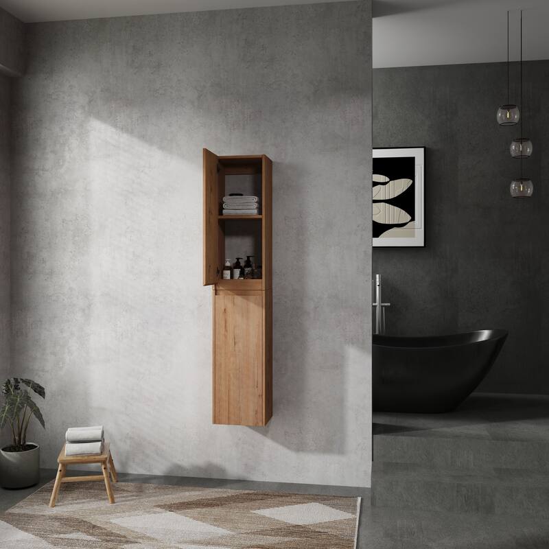 Modern Wall-Mounted Bathroom Side Cabinet with Soft-Close Doors, Floating Design, 6 Storage Compartments, 12-Inch Width