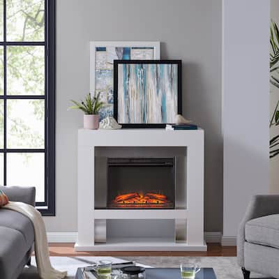 SEI Furniture Larry Stainless Steel Electric Fireplace