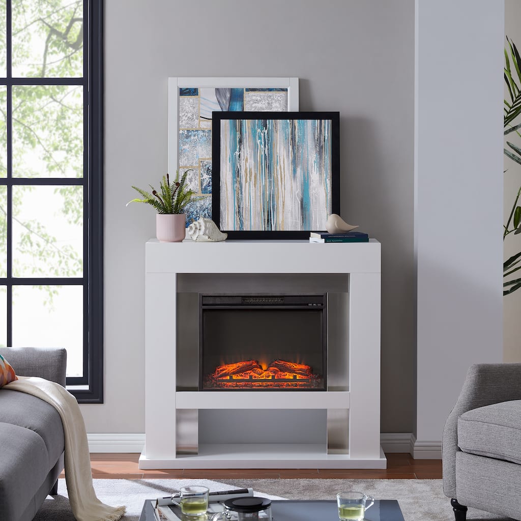 SEI Furniture Larry Stainless Steel Electric Fireplace