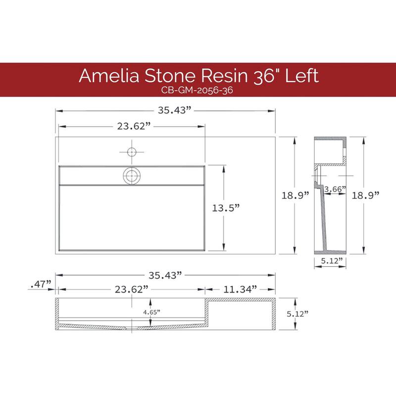 Amelia 36" - 72" Solid Surface Bathroom Vanity Top